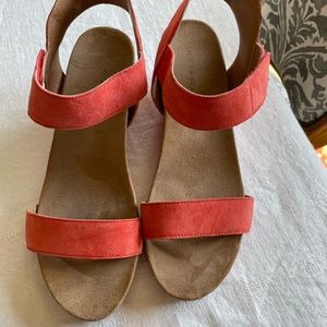 Lucky Brand Wedge Suede Sandal in Coral